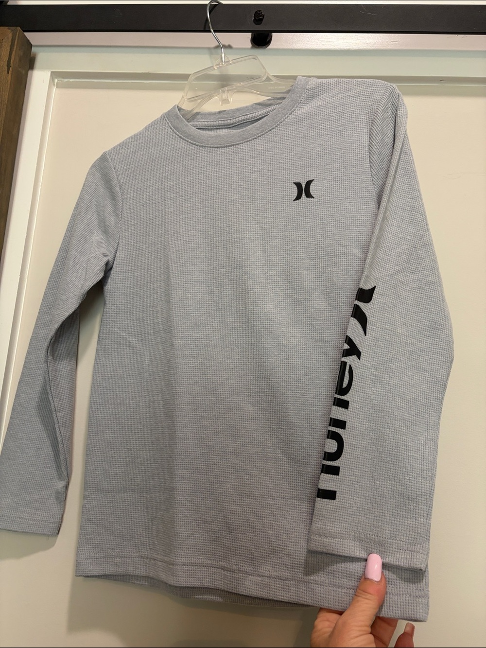 Hurley Light Gray Waffle-Knit Long Sleeve Tee for Kids